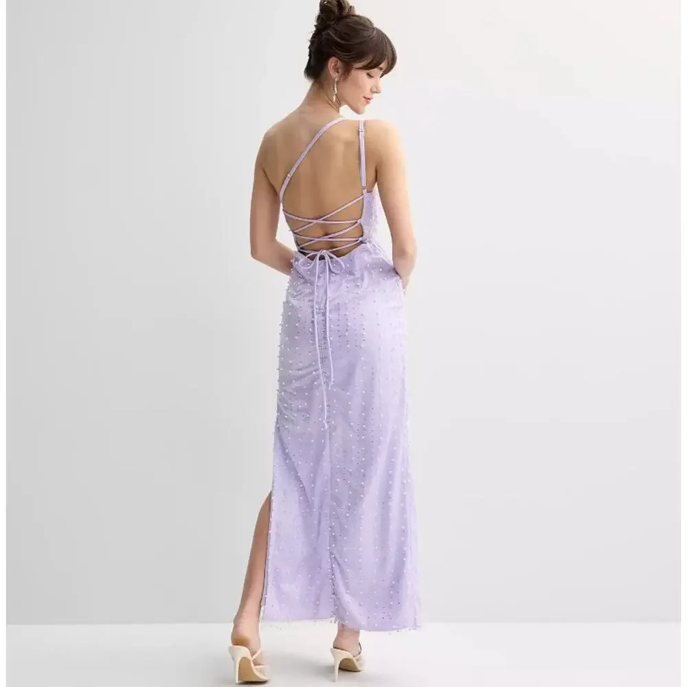 NWT Juniors' Violet Weekend Pearl Embellished One Shoulder Gown sz 7/8